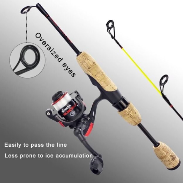 Aventik Ultralight Ice Fishing Rod and Reel Combo 26/28/30/32 inch Medium Light Fast Action Multi-Species Spinning Ice Fishing Combos Tackle for Walleye Perch Panfish and Trout