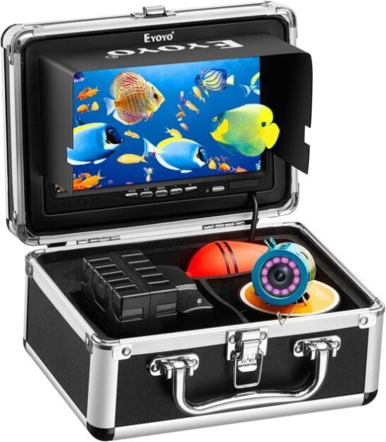 Eyoyo Underwater Fishing Camera 7 inch LCD Monitor Fish Finder Waterproof 1000TVL Fishing Camera 12pcs Infrared Lights for Lake, Boat, Ice Fishing