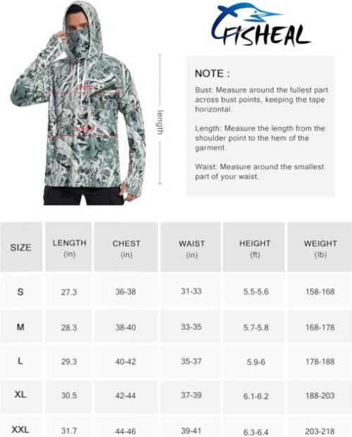 FISHEAL Mens Hunting Shirts with Mask - UPF 50+ Camo Long Sleeve Fishing Hoodie Shirt with Adjustable Drawstring