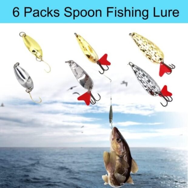 LASOCUHOO Fishing Lures Kit, Spoon Lures, Soft Plastic Worms, Frog Lures, Bait Tackle Kit for Bass, Trout, Salmon for Freshwater and Saltwater