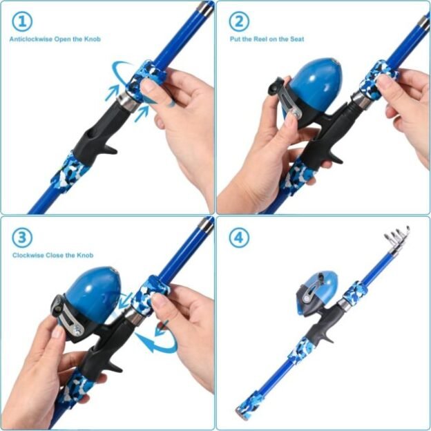 LEOFISHING Portable Kids Fishing Rod Set 2Pack Telescopic Fishing Poles for Boys and Girls Fishing Rod and Reel Combos with Full Kits Fishing Net and Bucket for Toddler Youth