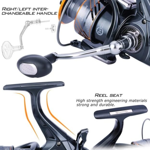 Sougayilang Carp Spinning Reel 5+1 Shielded Stainless Steel BB - Carbon Fiber Drag for Fishing Action Bait Feeder Standard Fishing Reel Runner for Freshwater