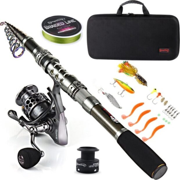 Sougayilang Fishing Rod Combos with Telescopic Fishing Pole Spinning Reels Fishing Carrier Bag for Travel Saltwater Freshwater Fishing