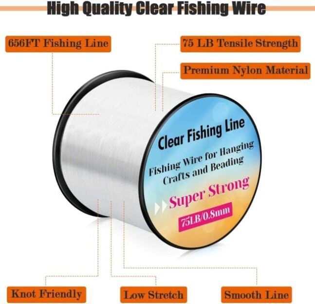 Strong Fishing Line Clear, Acejoz Thick Fishing Wire 0.8mm Invisible Hanging Wire Heavy Duty Monofilament Line 70 Lb Test for Hanging Decoration Balloon Garland Crafts